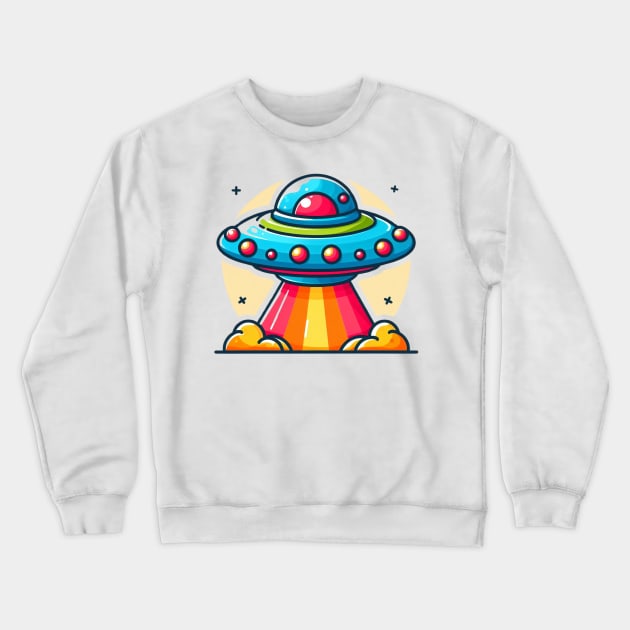 Colorful flying saucer take off the earth Crewneck Sweatshirt by AhmedPrints